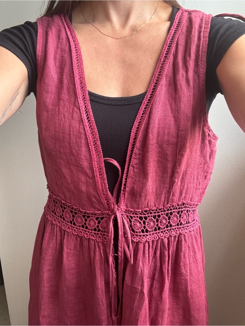 Sleeveless 100% Linen Tie Dress / Coverup - Raspberry Colour - Picture 3 of 14